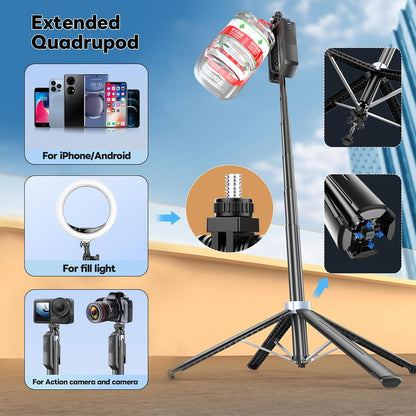 71" Selfie Stick Phone Tripod with Wireless Remote & 2 Fill Lights, Extendable Aluminum Phone Stand for iPhone/Android/Camera, Portable Travel Tripod for Vlogging, Live Streaming, Video Recording