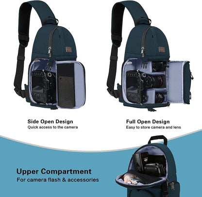 MOSISO Camera Sling Bag, DSLR/SLR/Mirrorless Camera Backpack Case Shockproof Photography Backpack with Tripod Holder & Removable Modular Inserts Compatible with Canon/Nikon/Sony/Fuji