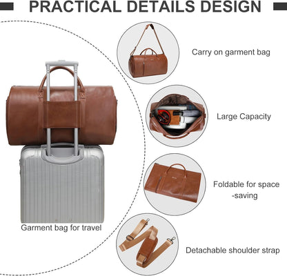 Leather Garment Bag for Travel, Modoker Carry On Travel Bag with Shoulder Strap - Ideal for Business Trips and Weekend Getaways - The Garment Duffel Bag for Traveling Men Women, Light Brown