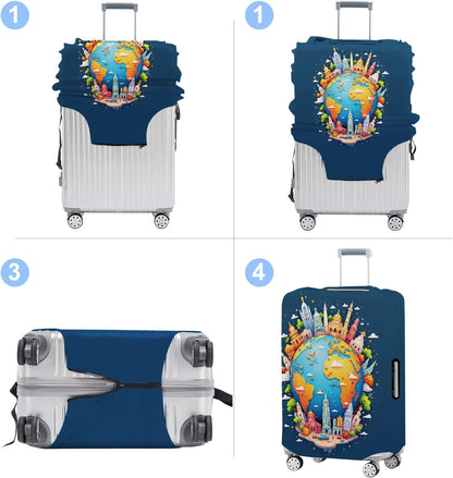 Luggage Cover Washable Suitcase Protector Anti-Scratch,Stretchable Fit for 20-34Inch Luggage Durable Travel Bag Cover with Zipper Closure (Earth, M(fits 24-26Inch suitcase))