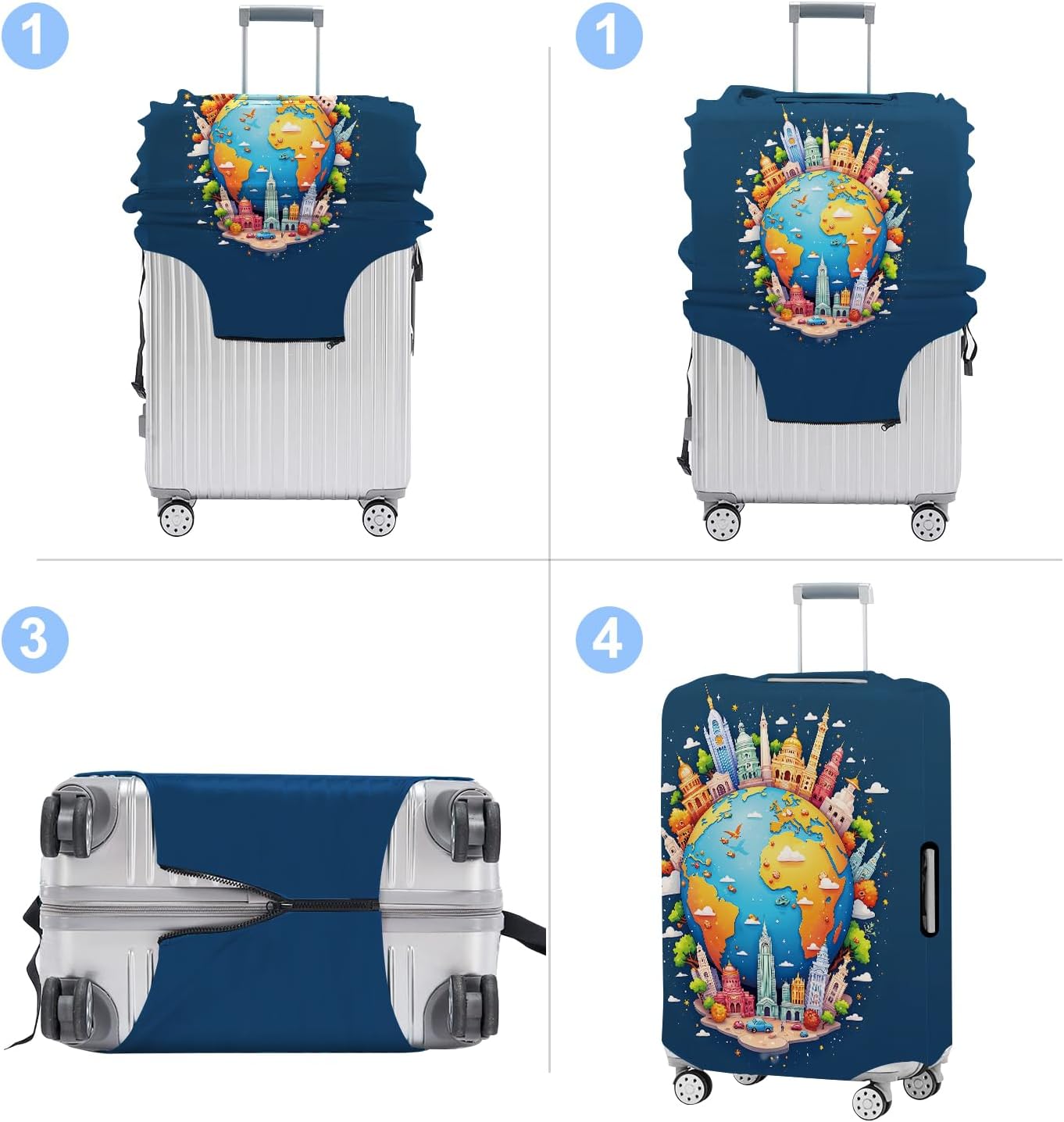 Luggage Cover Washable Suitcase Protector Anti-Scratch,Stretchable Fit for 20-34Inch Luggage Durable Travel Bag Cover with Zipper Closure (Earth, XL(fits 32-34Inch suitcase))