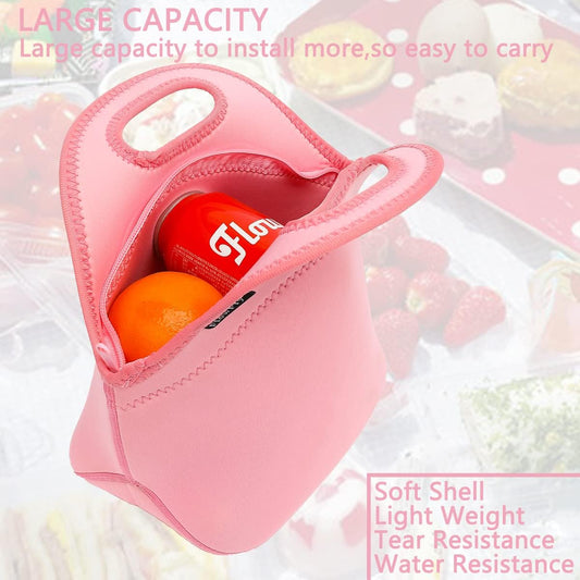 FlowFly Neoprene Kids Lunch box Insulated Soft Bag Mini Cooler Thermal Meal Tote Kit for Boys, Girls,Men,Women,School,Work, Office, Pink