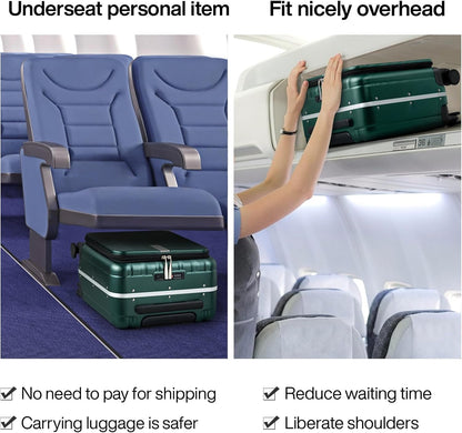 Hanke 16 Inch Underseat Carry On Suitcases with Wheels,Lightweight Hard Shell Carry on Luggage for Weekender,Top Opening Small Suitcase,Travel Luggage for Womem Men,Dark Green.