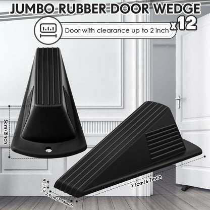Frienda 12 Pcs Jumbo Door Stoppers Heavy Duty Door Stopper Tall up to 2inch Tall Wedge TPR Large Wedge Stackable Big Rubber Doorstop for Hotel Carpet Hardwood Concrete and Tile (Black)