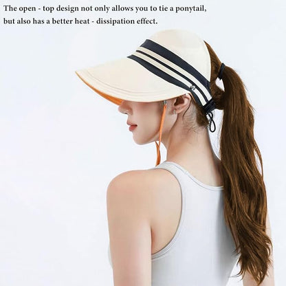 Sun Hats for Womens Wide Brim UV Protection Fishing Hats Packable Reversible Hollow Top Hat with Ponytail Beach Travel Hats
