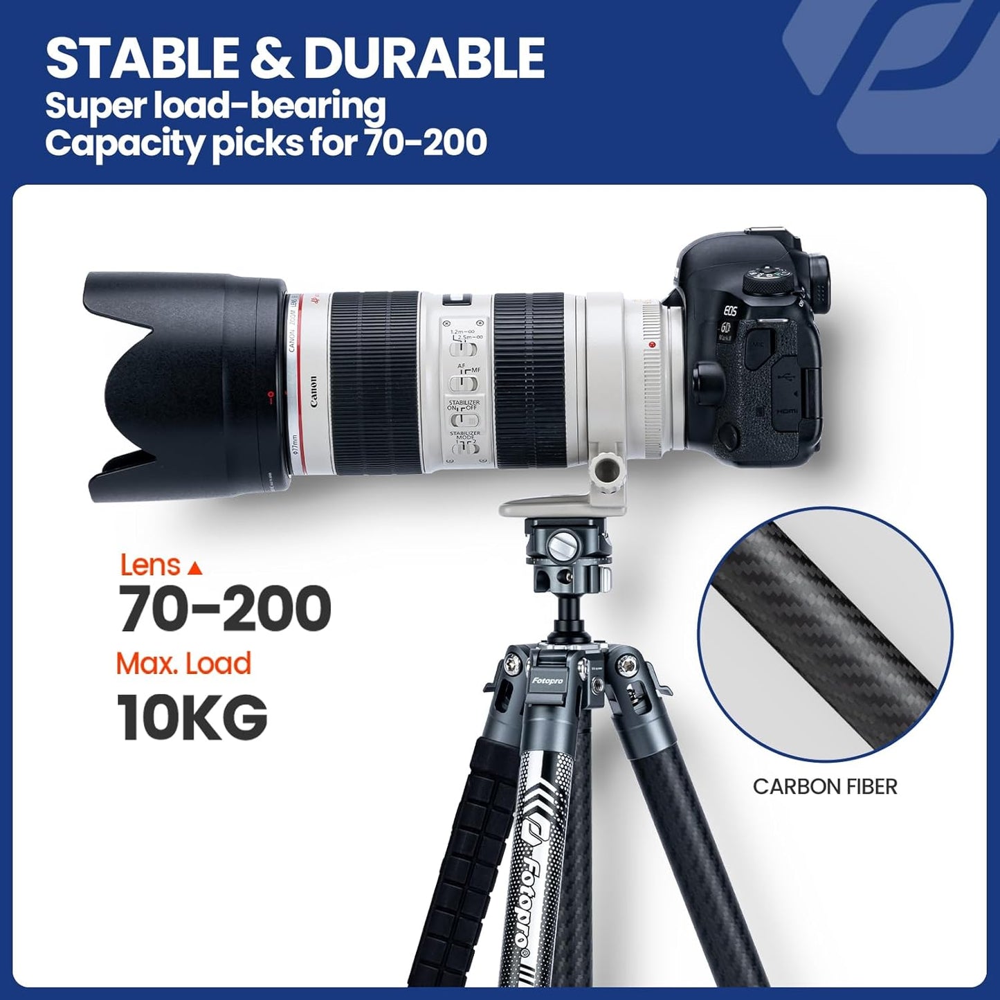 Fotopro Carbon Fiber Tripod 1.7lbs Ultralight 62 Inch Portable Compact Travel Tripod for Camera DSLR Load up to 22lbs X-Aircross 3 Lite Grey