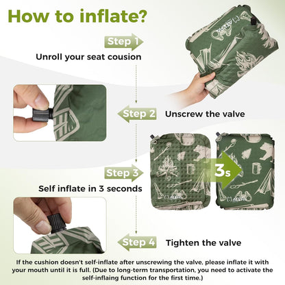 ATEPA Inflatable Stadium Seat Cushion, Self-Inflating Memory Foam Stadium Seats Bleacher Seat Chair Cushion Pad for Airplane Travel Backpacking Sports Events