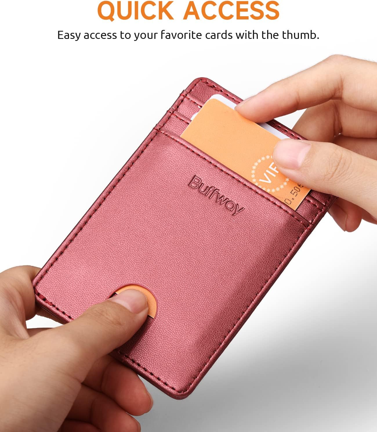 Buffway Mens Slim Wallet, Minimalist Thin Front Pocket Leather Credit Card Holder with RFID Blocking for Work Travel