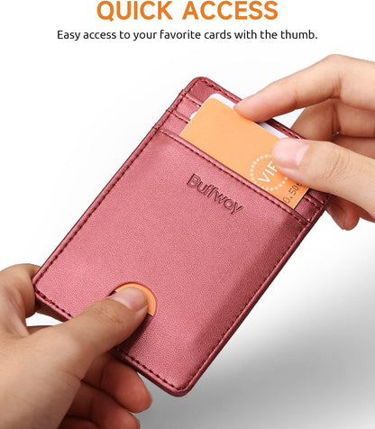 Buffway Mens Slim Wallet, Minimalist Thin Front Pocket Leather Credit Card Holder with RFID Blocking for Work Travel