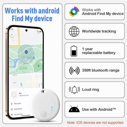 Bluetooth Tracker for Android, 2 Pack Item Finder Work with Google Find My Device App, Keys Finder and Item Locator for Keys Wallet Bags Pets ONLY Android, Smart Tracking Tag for Luggage, Backpack
