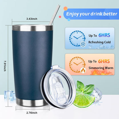 20oz Tumbler with Straw and Brush, Stainless Steel Vacuum Insulated tumbler, Double Wall Insulated Coffee Tumbler for Outdoor, Home, Travel,Office (Navy Blue,8pcs)