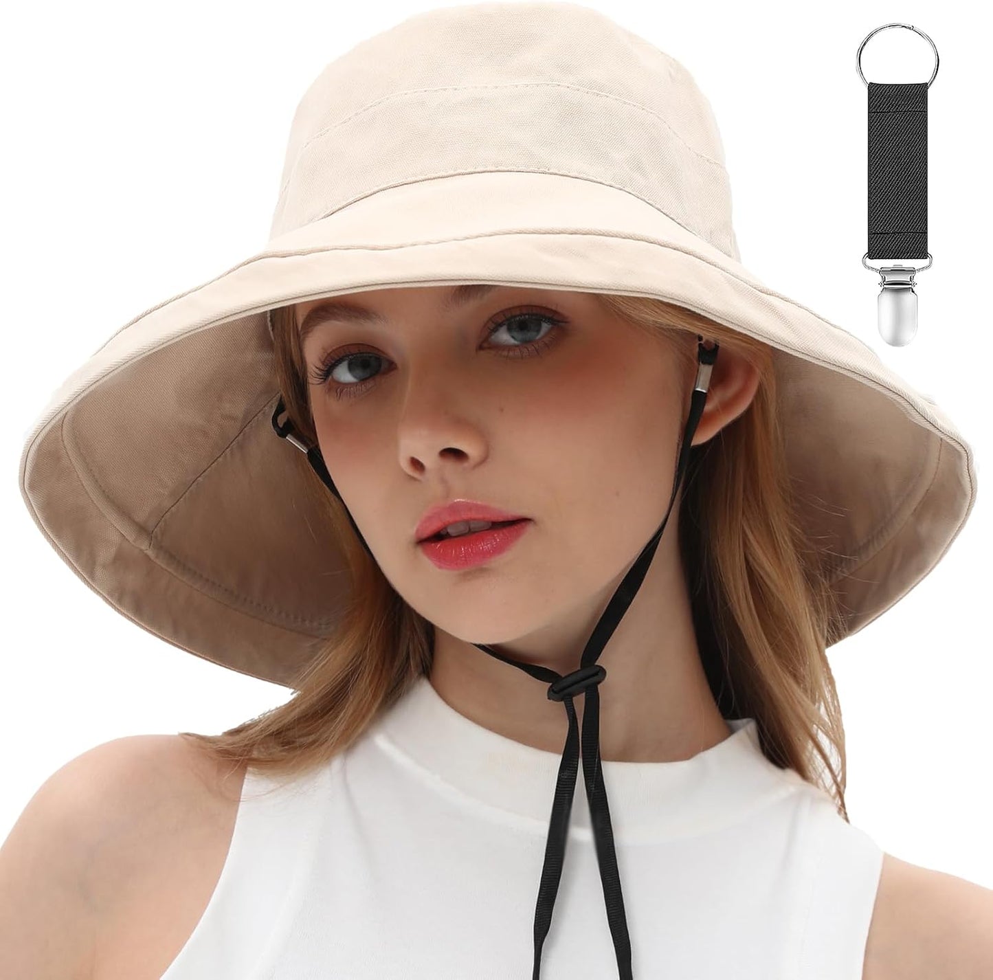 vidsel Womens Sun Hats Wide Brim Reversible Bucket Cotton Hat Packable Summer Travel Cap with Hat Clip,UV Protection