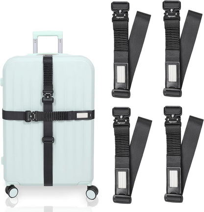 Vigorport Luggage Straps for Suitcases TSA Approved Suitcase Belt, Stretchable Travel Strap for Luggage, Heavy Duty Metal Buckle Luggage Belt Strap 72" Long (4PK)