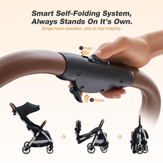 Lightweight Travel Stroller for Baby, Self-Folding Toddler Stroller with Large Canopy, Full-Reclining Seat, Cup Holder Included - Newborn to 50lbs.