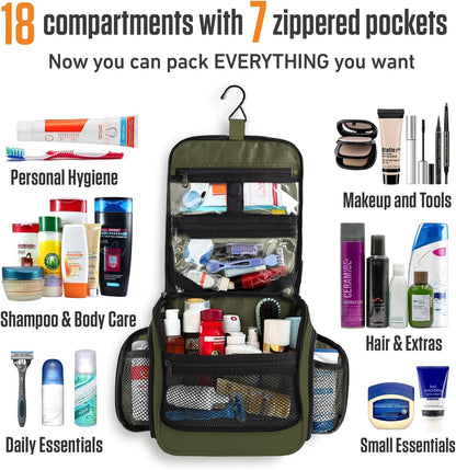 VENTURE 4TH Hanging Travel Toiletry Bag for Women & Men - Travel Organizer with Expandable Compartments & Removable Clear Pouch for Toiletries (Forest Green)