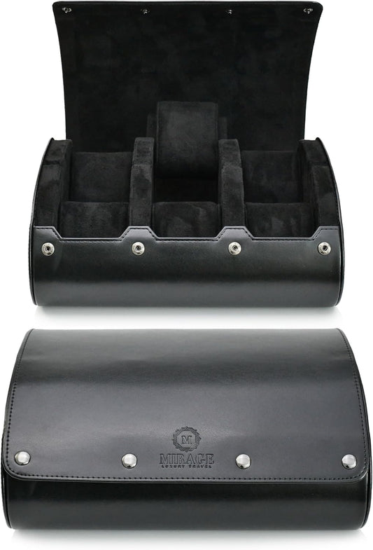 Black Watch Case for Men - 6-watch Roll Travel Case by Mirage - Super Black motif design