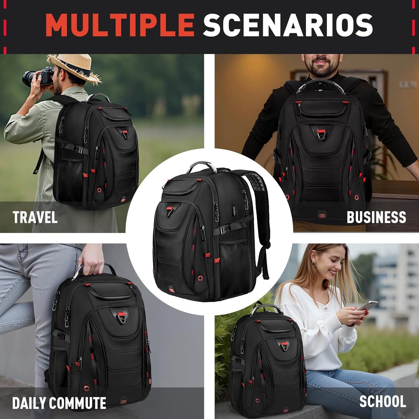 Z-MGKISS 55L Extra Large Travel Backpack, 18.4 Inch Laptop Backpack for Men, Water Resistant, TSA Flight Approved, Business Work Bag with USB Charging Port, Black