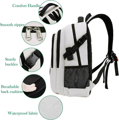 FENGDONG 17.3 inch Large Laptop Backpack Durable Waterproof Travel College Backpack Bookbag for Men & Women Business Backpack with USB Charging Port,Headset Port Beige