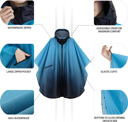 Rain Poncho Jacket Coat Hooded Zipper Style for Women/Men/Adult with Pocket