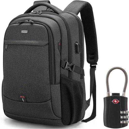 DUSLANG 17 Inch Laptop Backpack for Travel Water Resistant College Backpack for Men/Women Laptop Bag with USB Charging Port and TSA lock,Black