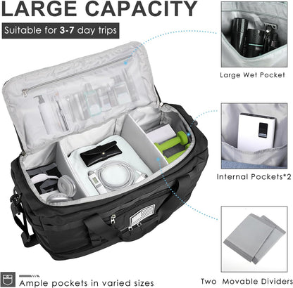 ETRONIK Travel Bag for Men Women, Gym Bag & Tactical Duffle Bags for Travel, Carry on with Toiletry Bag and Shoe Compartment, Weekender Overnight Trip with Wet Pocket for Workout Medical, Black