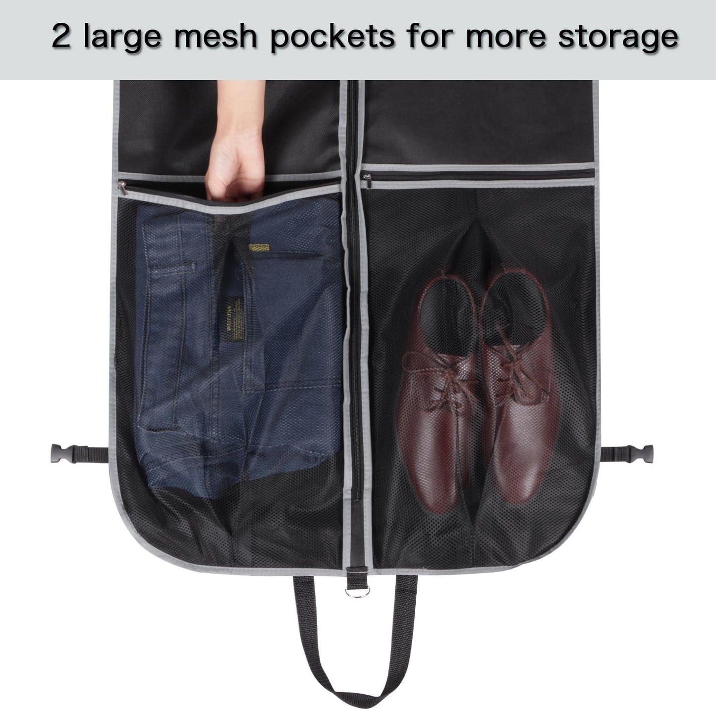 Zilink Upgrade 60" Garment Bag for Long Coat, Leather,Fur, Mink, Gown and Choir Robe with 3.9" Gusset and Stable Buckles Heavy Duty, Hanging, Breathable, Foldable Travel and Wardrobe Clothes Protector