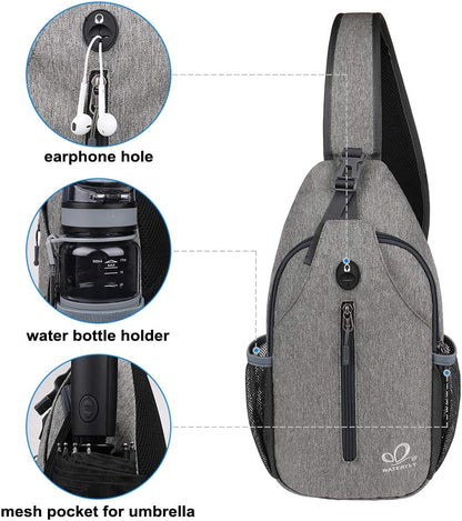 WATERFLY Crossbody Sling Backpack Sling Bag Travel Hiking Chest Bag Daypack