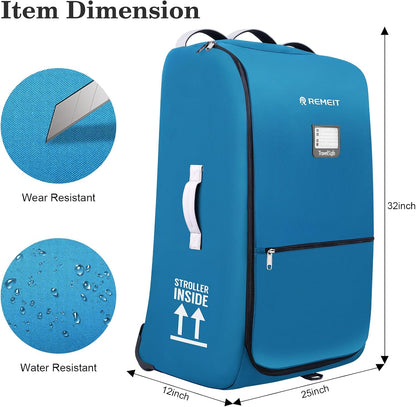 Stroller Bag for Airplane, Stroller Travel Bag Compatible with UPPAbaby Vista, Vista V2, Cruz V2, Rolling Wheel Bag with Storage Pocket, Multiple Handles, Luggage Tag for Flight Travel, Blue