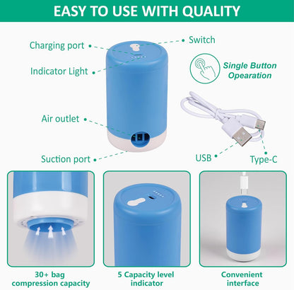 Cozy Essential Travel Vacuum Bags with Electric Pump, 6 Pack Vacuum Travel Bags for Luggage and Suitcase, Vacuum Seal Space Saver Compression for Clothes Clothing
