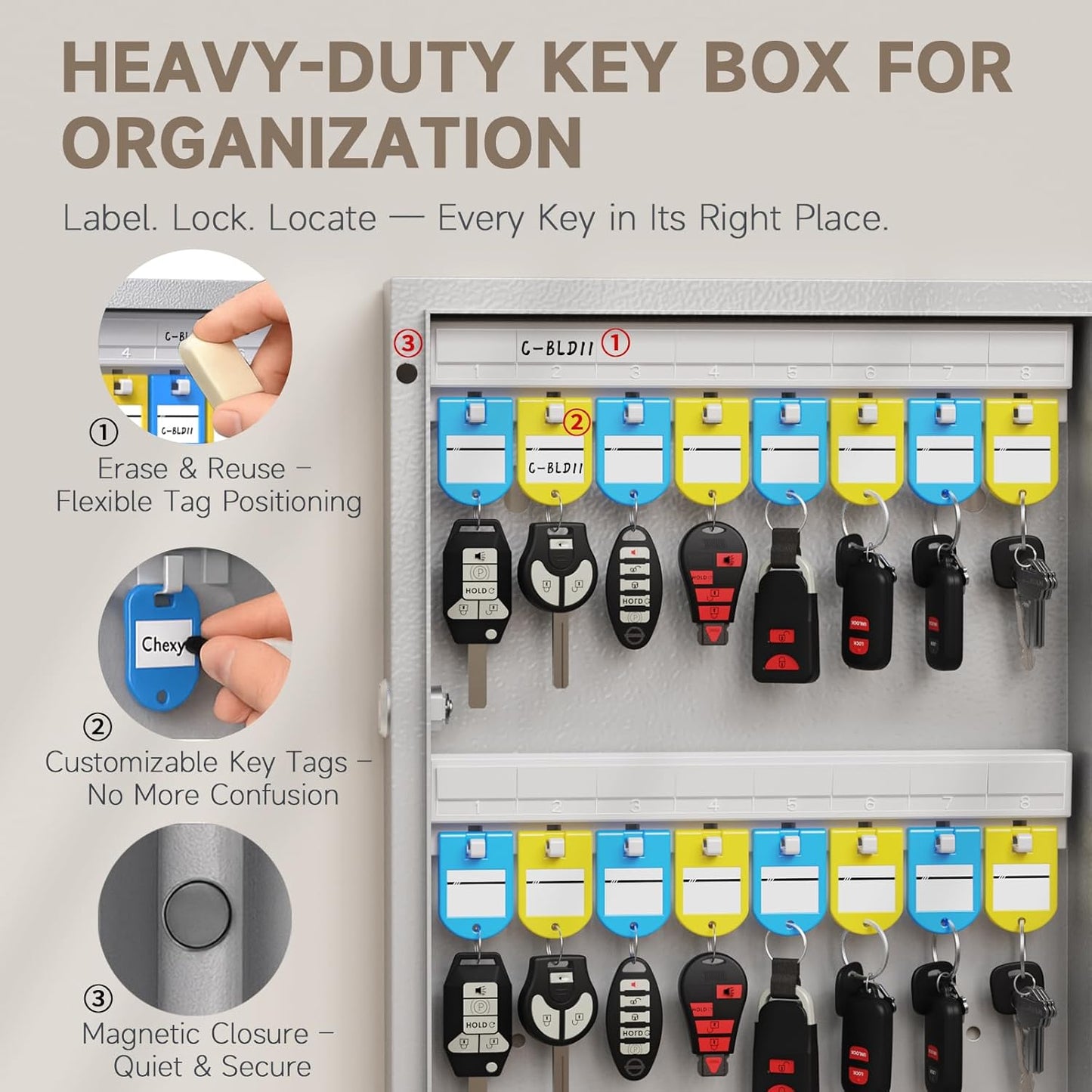 WeHere 96 Key Lock Box Wall Mount(Plus), Smart Security Storage Lockbox, Key Cabinet use APP Bluetooth/Fixed/Dynamic Password/OTP Share Unlock, Key Management for Valets/Realtors/Office