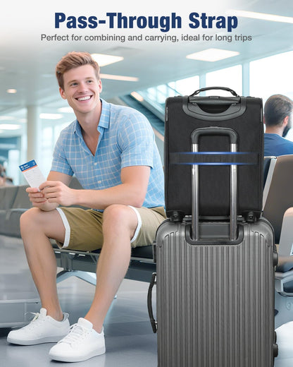 Lekebobor 16 Inch Underseat Carry On Luggage with Wheels, Softside Small Personal Item Suitcase Airline Approved, Under Seat Luggage for Women Men Travel Business, Black