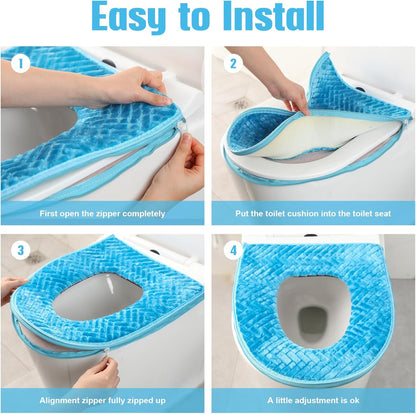 Riakrum 4 Pcs Toilet Seat Covers Pads for Bathroom Comfortable Toilet Seat Cushion Cover Soft Thicker Warmer Washable Pad with Zipper Home Reusable(Elegant,Blue, Gray, Brown, Red)