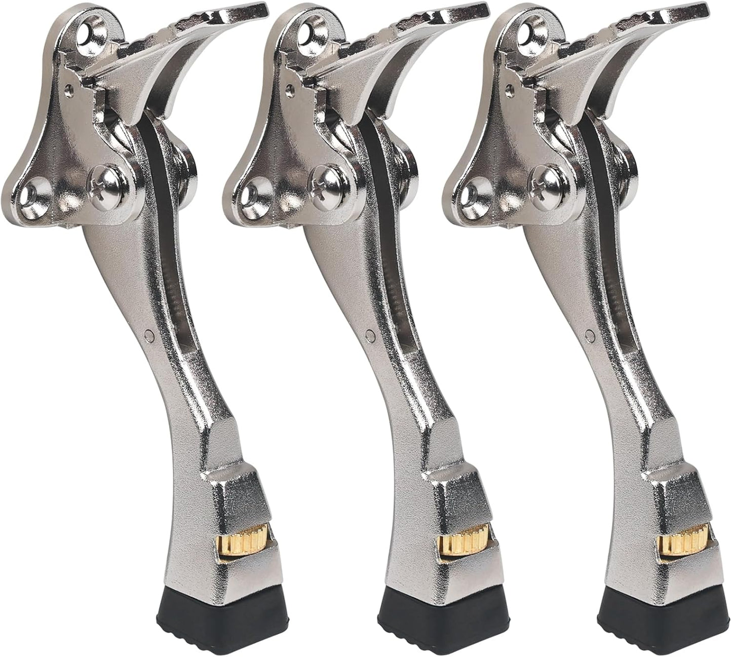 3 Packs Heavy Duty Kickdown Door Stopper, One Touch Adjustable Kickdown Door Stop for Heavy Doors, 4 in Metal Door Kickstand with Rubber Tip & Wall Protectors for Wide Doors