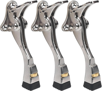 3 Packs Heavy Duty Kickdown Door Stopper, One Touch Adjustable Kickdown Door Stop for Heavy Doors, 4 in Metal Door Kickstand with Rubber Tip & Wall Protectors for Wide Doors
