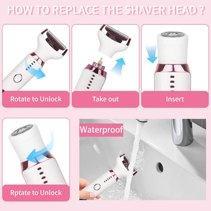 Electric Razors LED Display for Women Men, 2025 Wet/Dry Lady Shaver,4 in 1 Cordless Hair Remover with IPX7 Waterproof,Smooth & Silky Portable Bikini Electric Grooming Set (Pink & White)