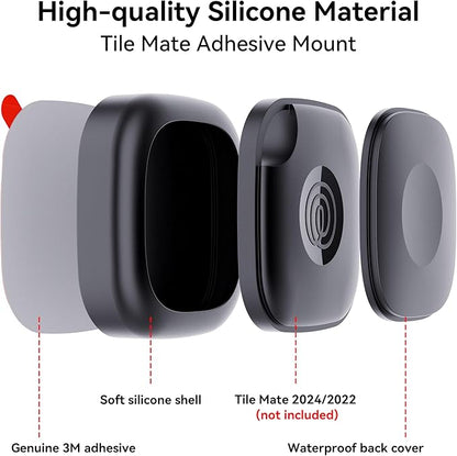 2 Pack for Tile Life360 Mate 2024/2022 Bluetooth Tracker Adhesive Mount, Silicone Waterproof Case with 3M Adhesive Sticker Stick on Car/Bike/Luggage, Hidden Tile Mate Full Protective Holder Anti-Lost