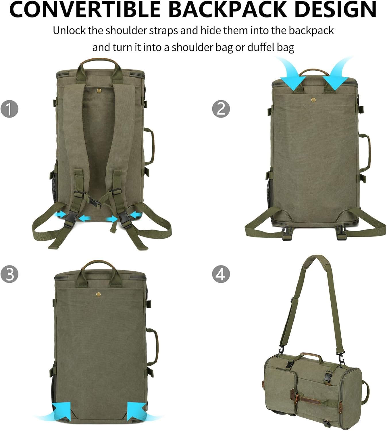 G-FAVOR Travel Backpack for Men, 40L Flight Approved Carry On Backpack, Water Resistant Canvas Rucksack with 17.3" Laptop Sleeve, Convertible Duffel Bag for Airplane, Business & Travel