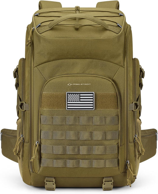 Maelstrom Tactical Backpack for Men, 40L Military Backpack,Water Resistant Assault Pack for Women, 3-Day Bug Out Bag for Hiking, Camping, Gym with Molle System-Khaki