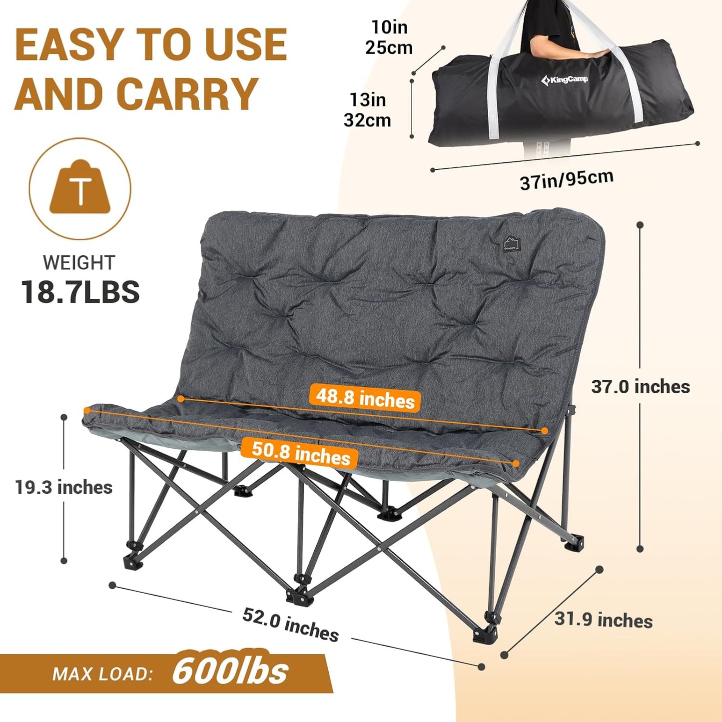 KingCamp Butterfly Chair Oversized XL Saucer Chair for Adults Padded Folding Comfy Camping Chairs for Teens Kids 300lbs Heavy Duty with High Back for Bedroom Living Room Dorm Rooms Outdoor Patio Lawn