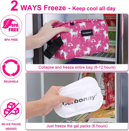Cerbonny Small Cooler Bag Freezable Lunch Bag for Work School Travel,Small Lunch Bag,Small Insulated Bag For Kids/Adults,Freezer Lunch Bags,Mini Lunch Bag Fit For Yogurt,Suit for 3+(red unicorn)