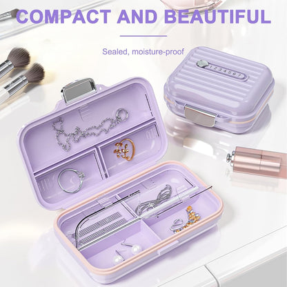 Travel Pill Organizer Box with Medicine Labels, 2Pack 7 Compartments Portable Pill Case, Daily Medication Organizer Storage Pill Container for Pocket Pharmacy(Purple, S+L 2pack)