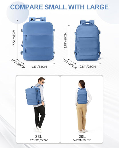 coowoz Travel Backpack for Women Man Carry On Backpack Mochila de Viaje Waterproof Teacher Personal Item Backpack Travel Bag Essentials Rucksack Airplane Accessories Must Haves Sky Blue Small