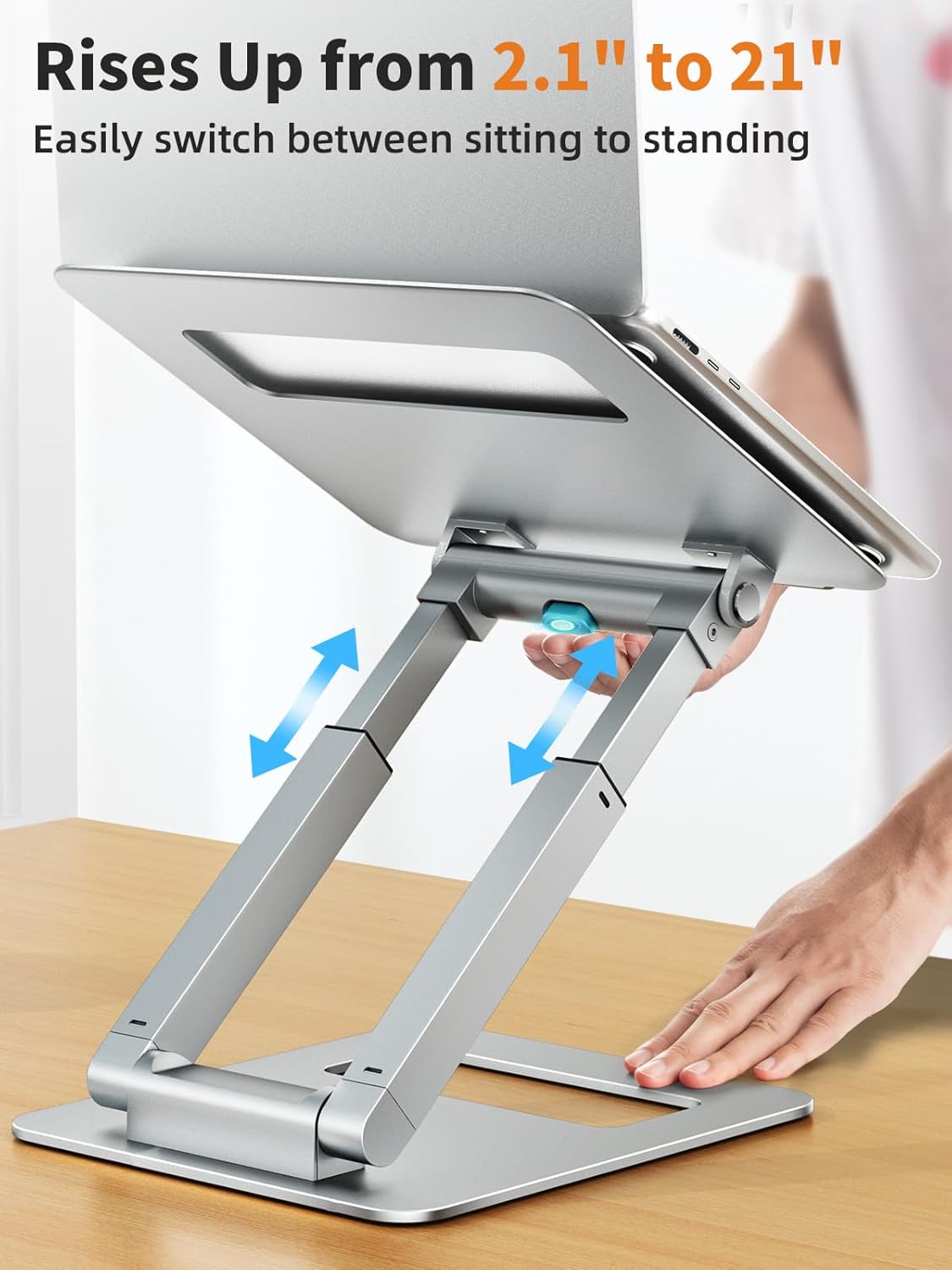 tounee Laptop Stand for Desk Adjustable Height, Telescopic Computer Stand with Pull Out Design Ergonomic Laptop Riser Fits All Laptops 10-17"-Silver