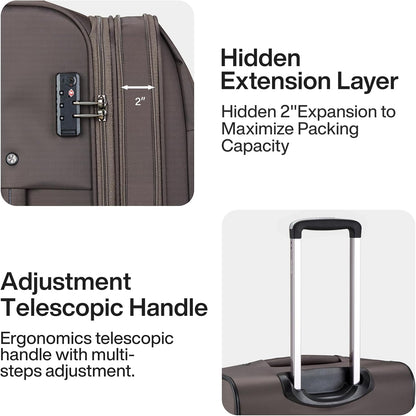 Hanke 20/28 Inch 2 Piece Luggage Sets with Spinner Wheels Expandable Luggage Large Suitcases with Wheels Lightweight Travel Luggage Rolling Suitcase with Lock Softside Checked Luggage.(Coffee)