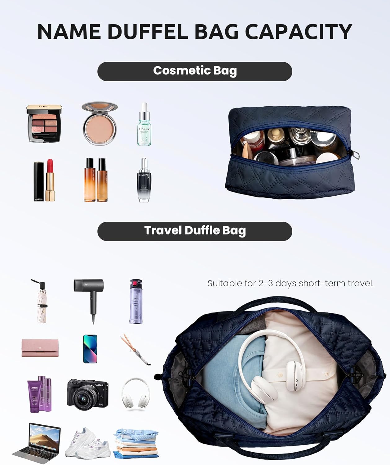 Gifts for Grandma-Initial Duffle Bag with Shoe Compartment, Personalized Weekender Bag, Monogram Overnight Bag, Letter Travel Bag with Makeup Bag，Daughter Friend Gifts (Letter P), Navy Blue