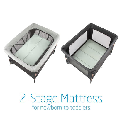 Maxi-Cosi Swift Lightweight Portable Playard, 1-Step Fold PlaypenWith Travel Bag, 2-Stage Mattress for Newborn to Toddlers, Essential Graphite
