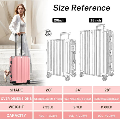 Krute Luggage 28 Inch Aluminum Frame Luggages TSA Lock No Zipper Checked Suitcase with Spinner Wheels Hardshell Lightweight PC+ABS Large Suit Case