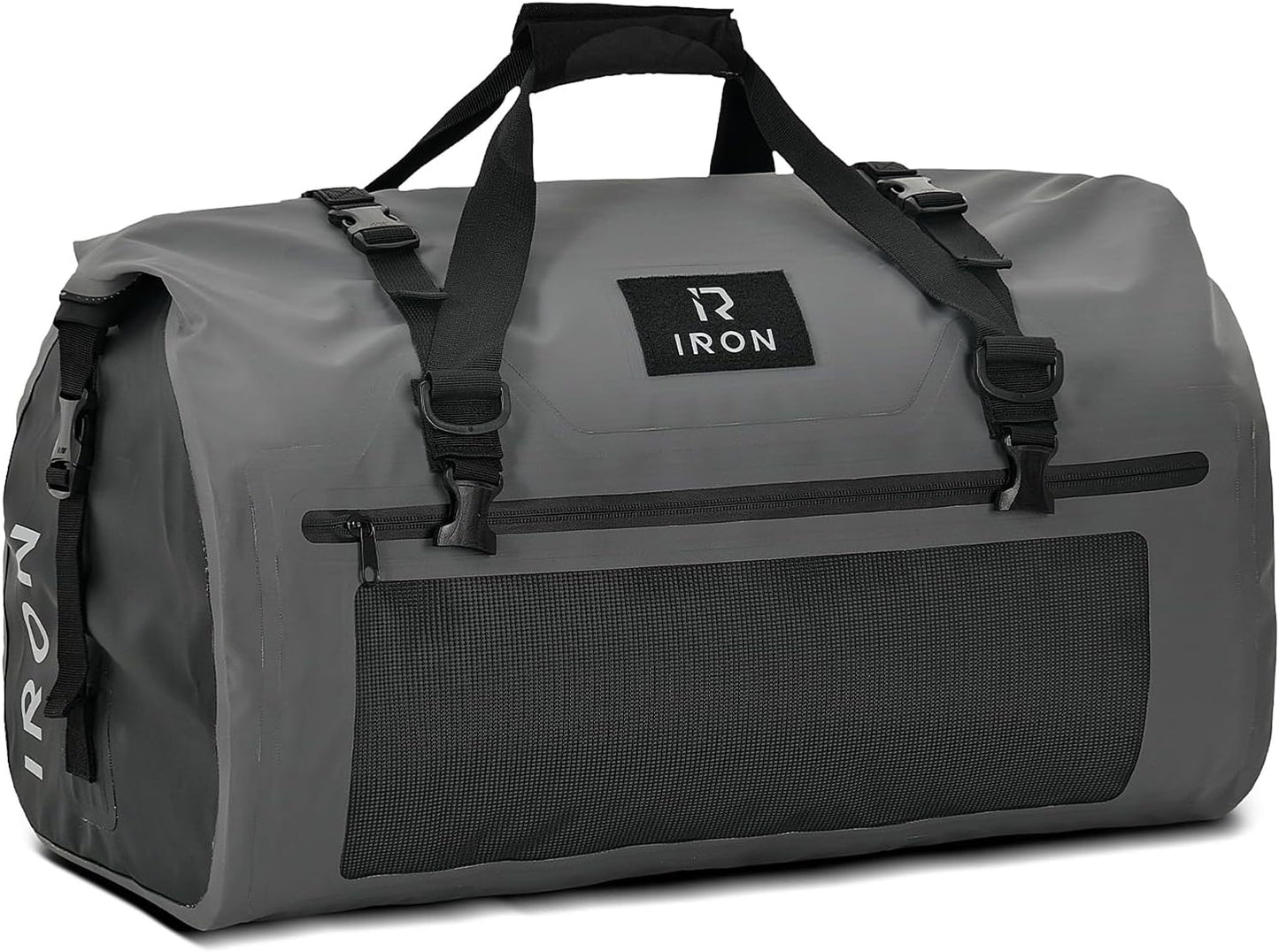 IRON JIA'S Motorcycle Dry Bag - Waterproof Duffle & Luggage Tail Bag Saddle Bags with Roll Top Closure, Shoulder Straps, Inner Pocket and Mesh Pocket (Grey, 30L)