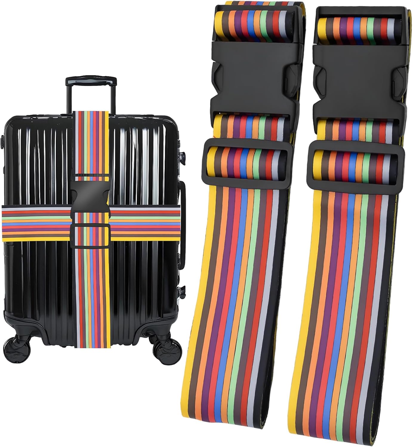 Stripes Luggage Straps for Suitcases, Adjustable Luggage Travel Belt to Keep Luggage Security While Travel, Strong Polyester Fabric, Easy-to-Recognize Stylish Pattern Travel Accessories, 2 Pack