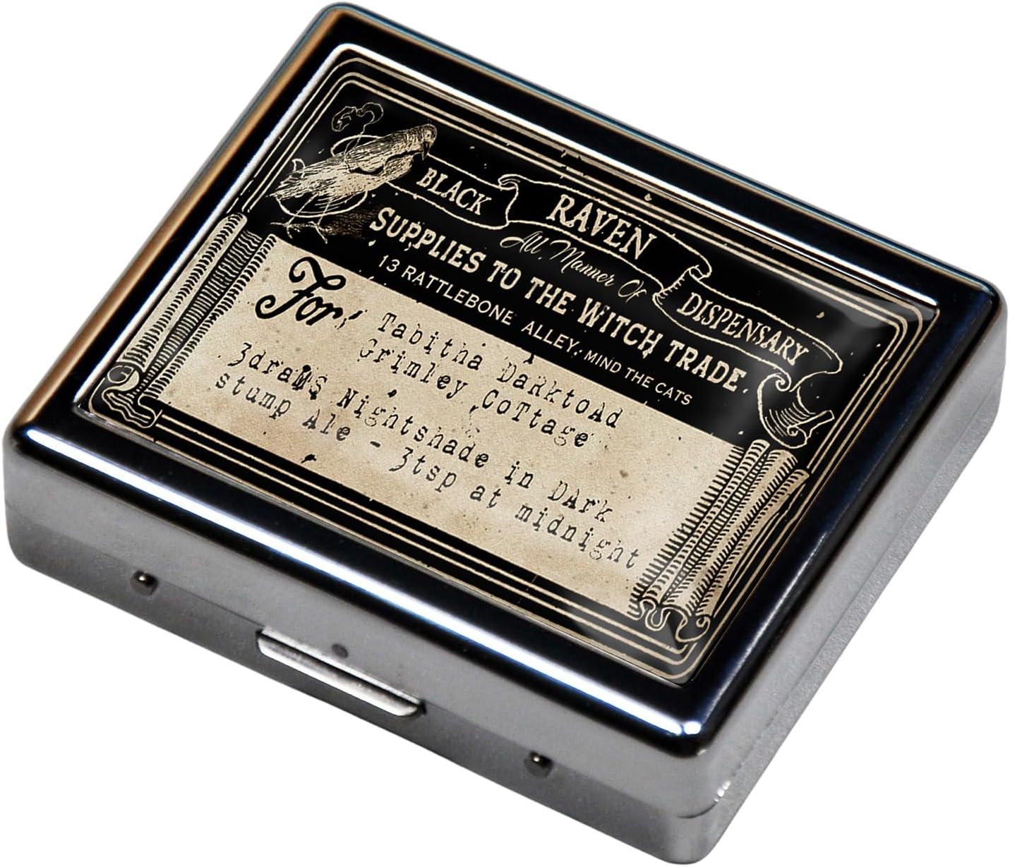 Silver Vintage Pill Box 7 Day Metal Pill Box with Mirror and 8 Compartments Cute Travel Pill Organizer for Purse (Vintage Label)